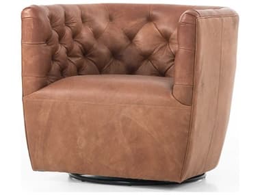 Four Hands Kensington Hanover Swivel 33" Brown Leather Accent Chair FS106090011