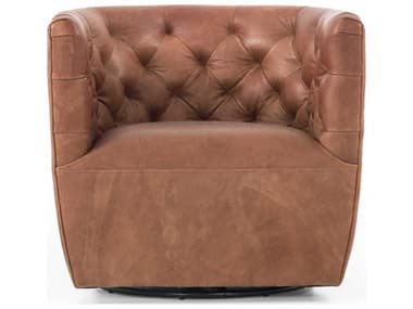 Four Hands Kensington Hanover Swivel Brown Leather Accent Chair FS106090011