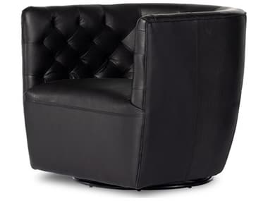 Four Hands Kensington Hanover Swivel Black Leather Accent Chair FS106090013