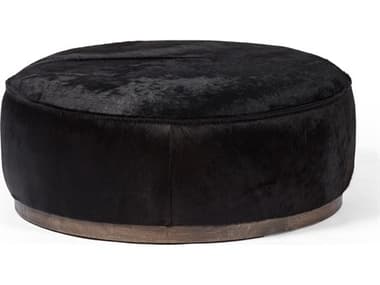 Four Hands Westgate Sinclair Dark Hair on Hide Leather Large Round Ottoman FS106119014