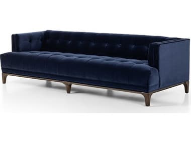 Four Hands Kensington Dylan 91" Sapphire Navy Sienna Brown Blue Fabric Upholstered Sofa FS106172012