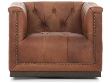 Four Hands Kensington Maxx Swivel Brown Leather Accent Chair FS106176098