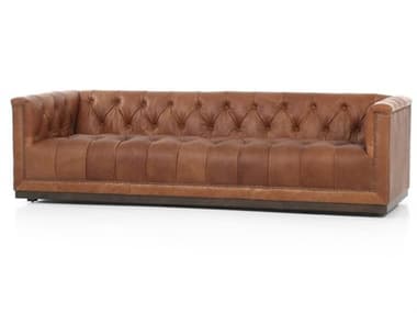 Four Hands Kensington Maxx Burnt Umber Heirloom Sienna Aged Bronze Nailhead Burgundy Leather Sofa FS106190012