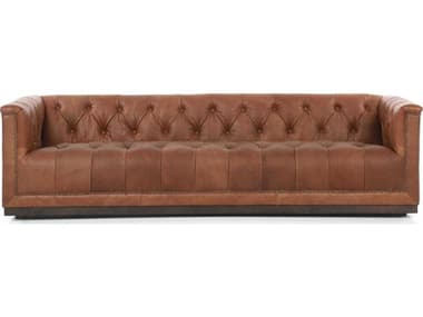 Four Hands Kensington Maxx Burnt Umber Heirloom Sienna Aged Bronze Nailhead Burgundy Leather Sofa FS106190012