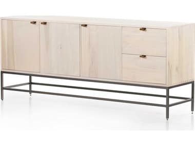 Four Hands Fulton Trey 72'' Poplar Wood Natural Iron Dove Toffee Leather Sideboard FS107321005