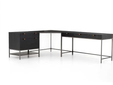 Four Hands Fulton Trey 101" Black Poplar Wood L-Shaped Desk System FS107322004