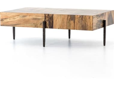 Four Hands Wesson Indra 51" Rectangular Black Plywood Dark Hammered Iron Spalted Primavera Coffee Table FS107564004