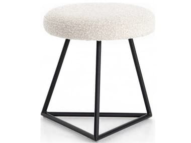 Four Hands Grayson 15" Matte Black Knoll Natural White Fabric Upholstered Accent Stool FS108551002