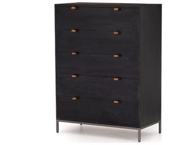 Four Hands Fulton Trey Black Wash Poplar  Wood 5 Drawer Dresser FS108604005