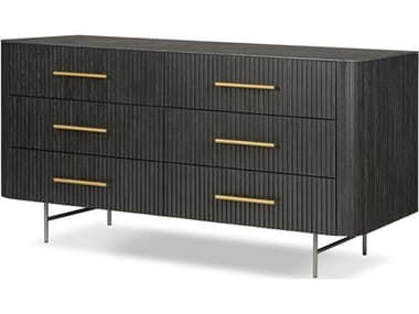 Four Hands Collins Fletcher Distressed Black Oak Wood 6 Drawer Dresser FS108725003