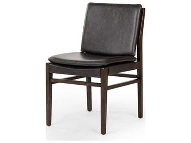 Four Hands Ashford Aya Leather Oak Wood Black Upholstered Side Dining Chair FS109289015