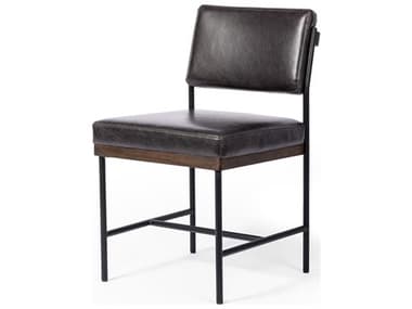 Four Hands Ashford Benton Sonoma Black Leather Oak Wood Dining Chair FS109317006