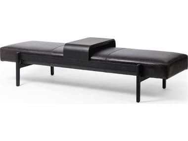 Four Hands Townsend 78" Sonoma Black Brushed Ebony Leather Upholstered Accent Bench FS223315003