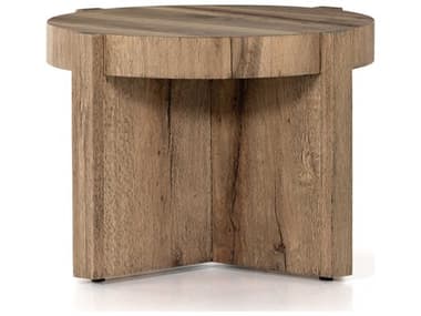Four Hands Wesson Bingham 26" Round Wood Rustic Oak Veneer End Table FS223620002