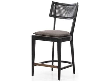 Four Hands Caswell Brushed Ebony / Brass Kickplate Savile Charcoal Side Counter Height Stool FS224123028