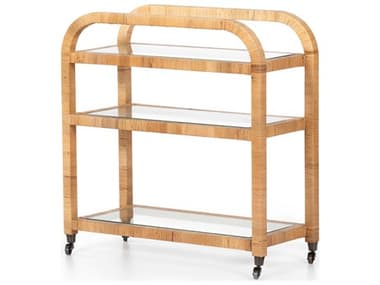Four Hands Grass Roots Wrapped Honey Rattan / Tempered Glass Dory Bar Cart FS224319001
