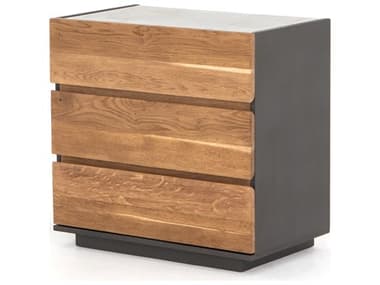 Four Hands Fallon Grey Lacquer / Dark Smoked Oak White Marble Three-Drawer Nightstand FS224452001