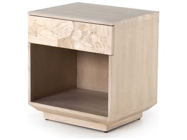 Four Hands Wesson White Mahogany / Bleached Burl Beige One-Drawer Nightstand FS224457001
