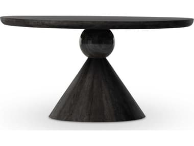 Four Hands Merritt Bibianna 60" Round Worn Black Parawood Marble Dining Table FS224556003