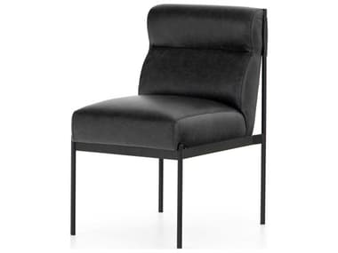 Four Hands Kensington Klein Leather Black Upholstered Side Dining Chair FS224560002