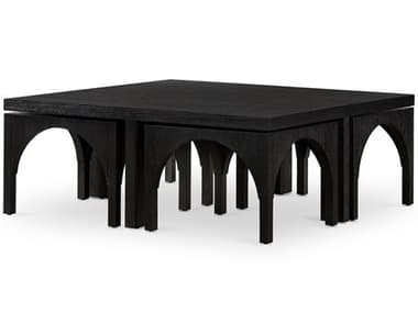 Four Hands Clara Amara 47" Square Wood Black Oak Coffee Table with Nesting Stools FS224822002