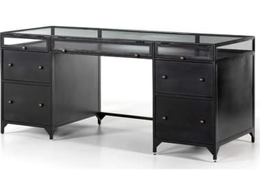 Four Hands Belmont Shadow Box 70" Black Clear Glass Tempered Executive Desk FS224897002