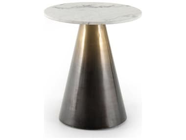 Four Hands Asher Armon 19" Round Ombre Antique Brass Charcoal And White Marble End Table FS225103001