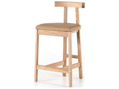 Four Hands Sevilla Tex Leather Upholstered Solid Wood Natural Rosa Morada Counter Stool FS225104001