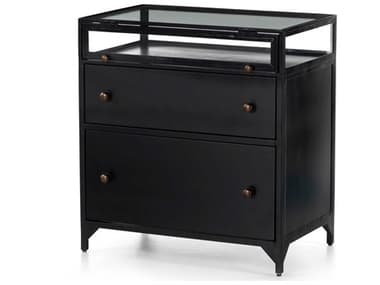 Four Hands Belmont Black / Weathered Bronze / Tempered Glass Clear Two-Drawer Nightstand FS225135002