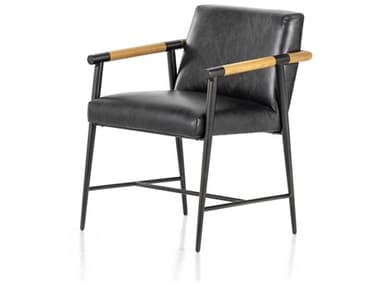 Four Hands Grayson Rowen Leather Oak Wood Black Upholstered Arm Dining Chair FS226223002