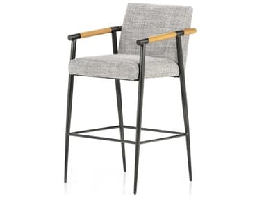 Four Hands Grayson Rowen Fabric Upholstered Oak Wood Toasted Thames Raven Carbon Black Bar Stool FS226230003