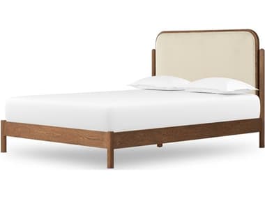 Four Hands Bolton Caroline Smoked Oak Kerbey Ivory Brown Wood Upholstered Queen Panel Bed FS226453004
