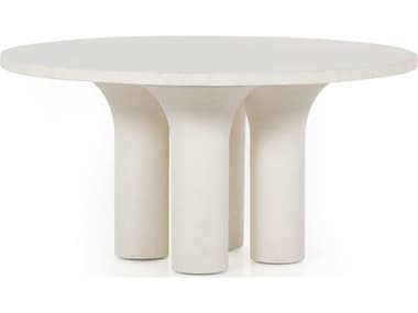 Four Hands Constantine Parra 59" Round Plaster Molded Concrete White Dining Table FS226521001