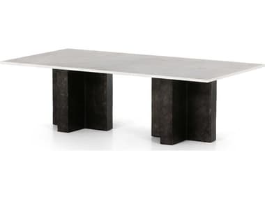 Four Hands Marlow Terrell 55" Rectangular Raw Black Polished White Marble Coffee Table FS226616001