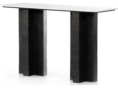 Four Hands Marlow Terrell 51" Rectangular Raw Black Polished White Marble Console Table FS226799001