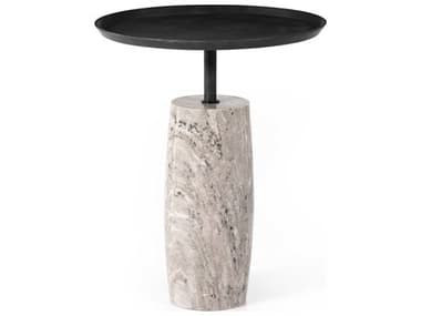 Four Hands Marlow Cronos 19" Round Metal River Grey Marble Solid Aged End Table FS226804002