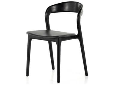 Four Hands Allston Amare Leather Ash Wood Black Upholstered Side Dining Chair FS227404002