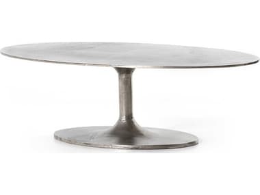 Four Hands Marlow Raw Antique Nickel 54'' Wide Oval Coffee Table FS227822002