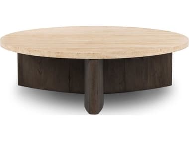 Four Hands Bina Toli 50" Round Wood Smoked Black Coffee Table FS228121009