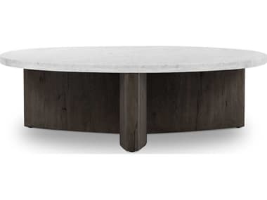 Four Hands Bina Toli 50" Round Marble Smoked Black White Coffee Table FS228121010