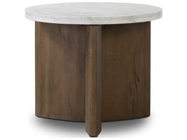 Four Hands Bina Toli 25" Round Marble Rustic Fawn White End Table FS228128009