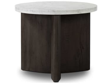 Four Hands Bina Toli 25" Round Marble Smoked Black White End Table FS228128010