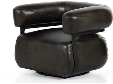Four Hands Bina Gareth Swivel 37" Black Leather Accent Chair FS228252003
