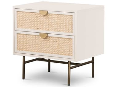Four Hands Belfast Matte Alabaster / Light Natural Cane / Aged Brass Two-Drawers Nightstand FS228255001
