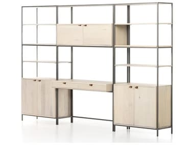 Four Hands Fulton Trey Dove Poplar Modular Wall Desk w/ 2 Bookcases FS228708003