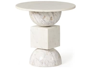 Four Hands Marlow Neda Polished White Marble End Table FS228902003