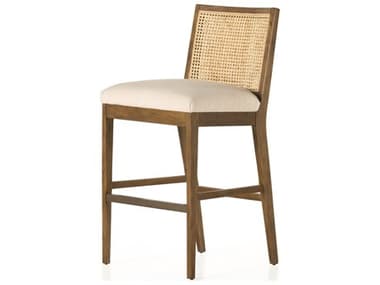 Four Hands Belfast Antonia Savile Flax Upholstered Cane Armless Bar Stool FS229202003