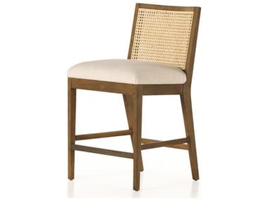 Four Hands Belfast Antonia Savile Flax Upholstered Cane Armless Counter Stool FS229202004