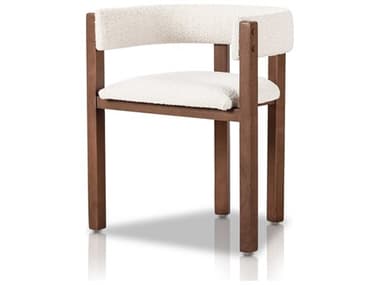 Four Hands Caswell Vittoria Parrawood White Fabric Upholstered Arm Dining Chair FS229425004