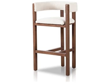 Four Hands Caswell Vittoria Fabric Upholstered Parrawood Knoll Natural Almond Parawood Bar Stool FS229426003
